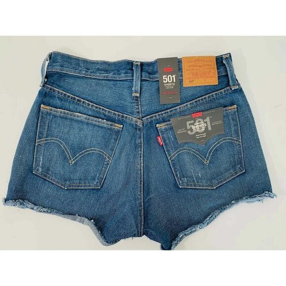 Levis Premium 501 Red Tab Denim Women 14 High Rise Button Fly Cut Off Summer NWT - Picture 4 of 7